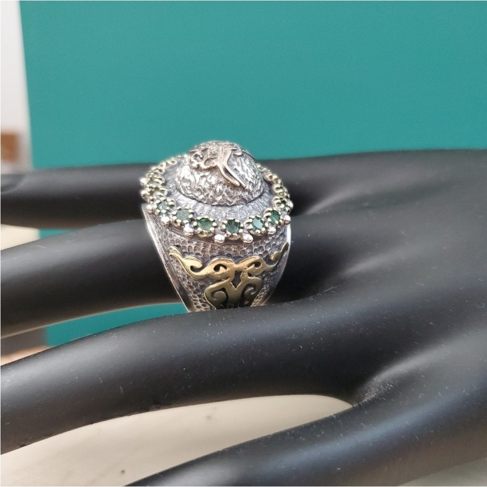 Sterling Silver And Emerald Statement Ring - image 1
